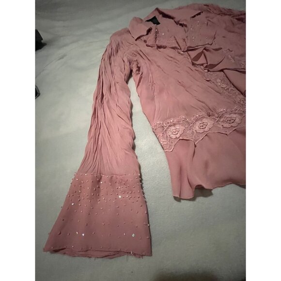 Sunny Taylor Womens Pink Long-Sleeve Blouse W/ Beaded & Lace Accents - Picture 11 of 12